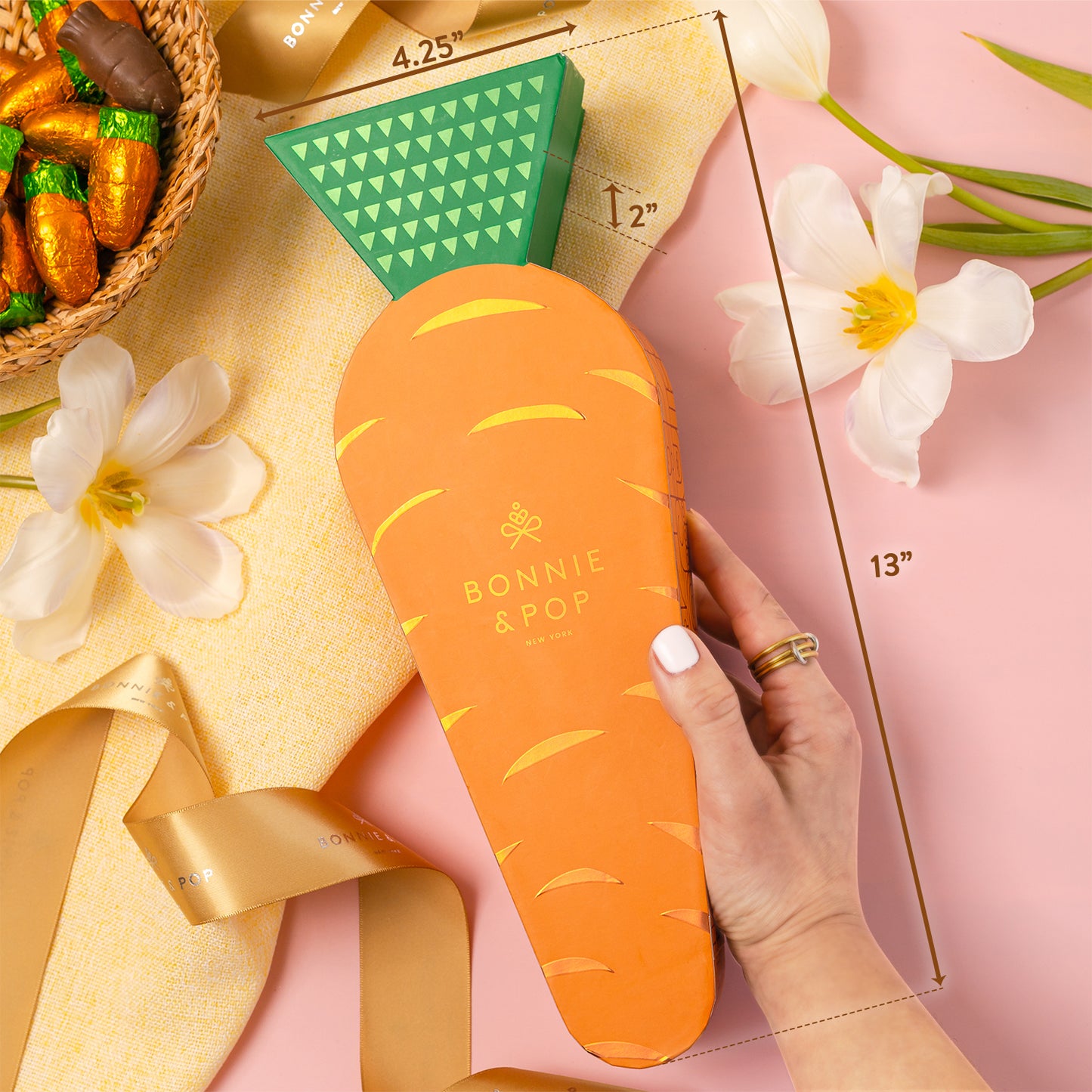 Easter Carrot Treat Tin Gift – Spring Candy Assortment with Caramels, Champagne Bubbles Candy, Candied Peanuts, Yogurt Pretzels & Shortbread Cookies