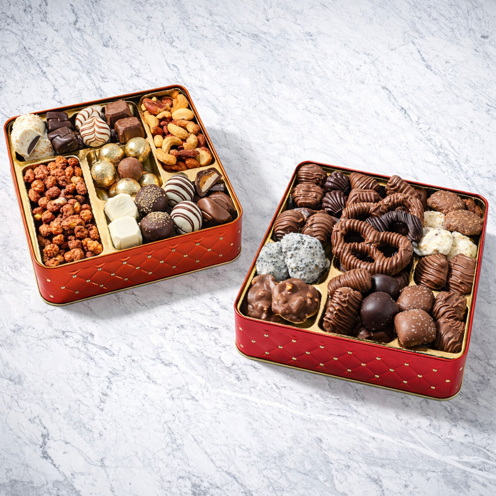Assorted Chocolate and Nut Gift Tin Bundle (2 Piece Set)