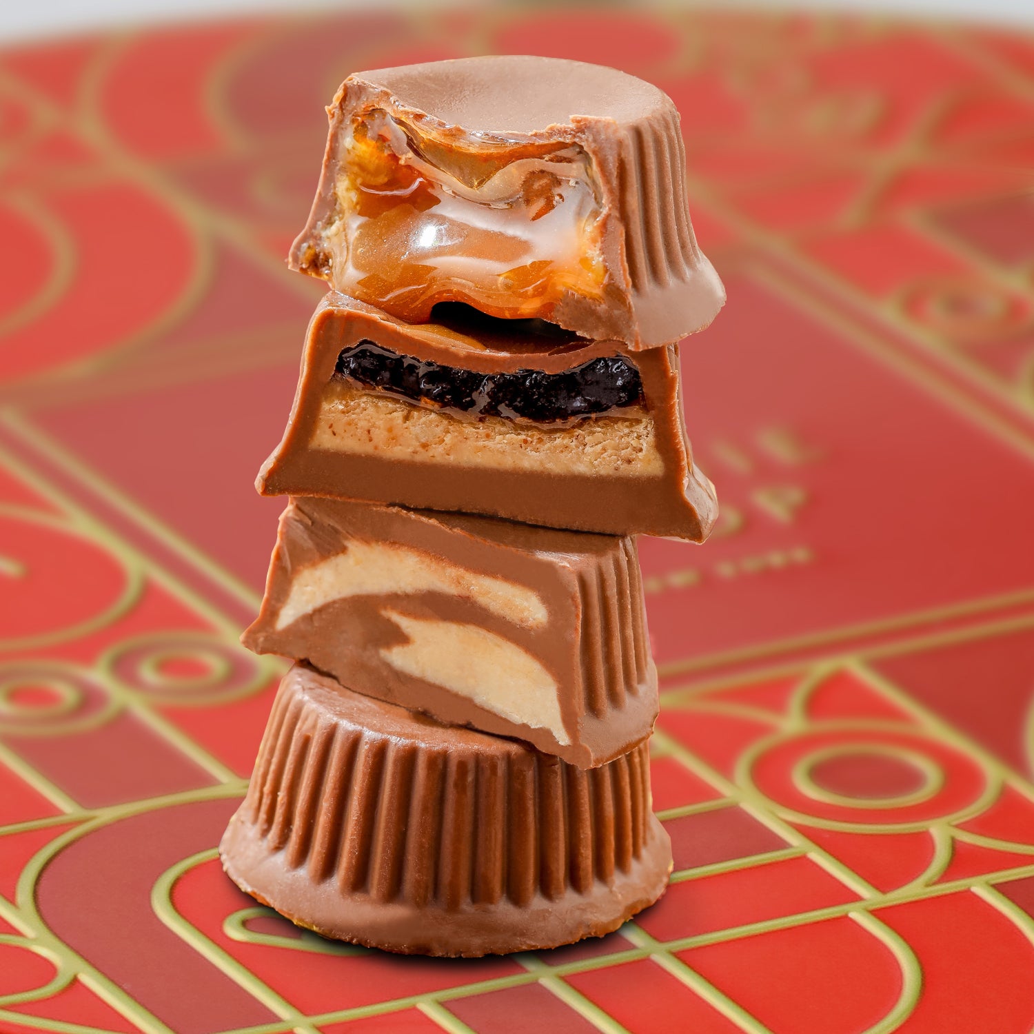 Christmas Gift Basket – Four-Tier Tower of Holiday Chocolates, Caramels & Treats
