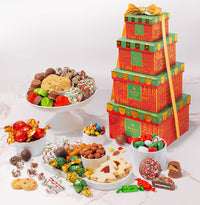Christmas Gift Basket – Three-Tier Tower of Holiday Chocolates, Caramels & Treats
