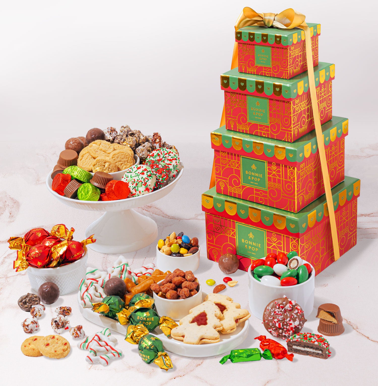 Christmas Gift Basket – Three-Tier Tower of Holiday Chocolates, Caramels & Treats