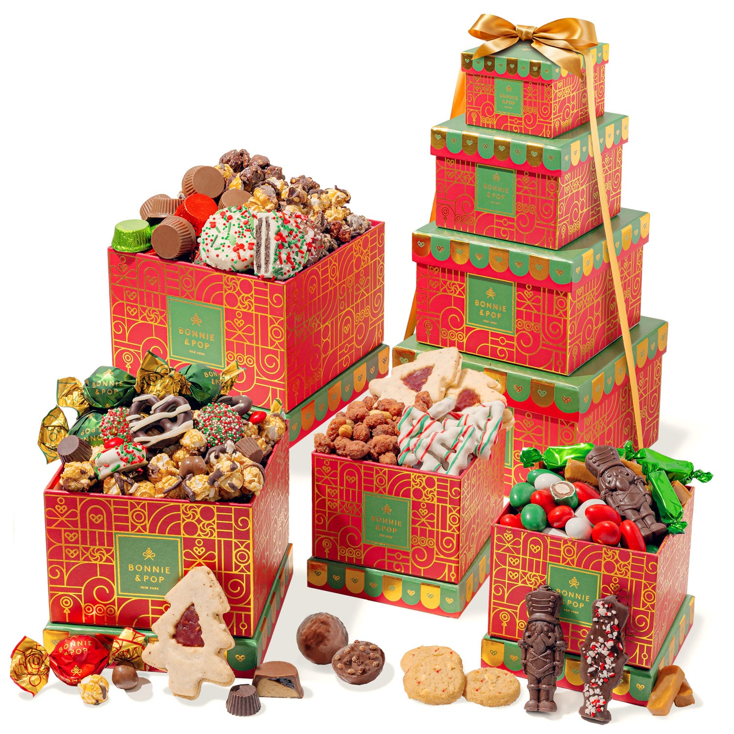 Christmas Gift Basket – Four-Tier Tower of Holiday Chocolates, Caramels & Treats