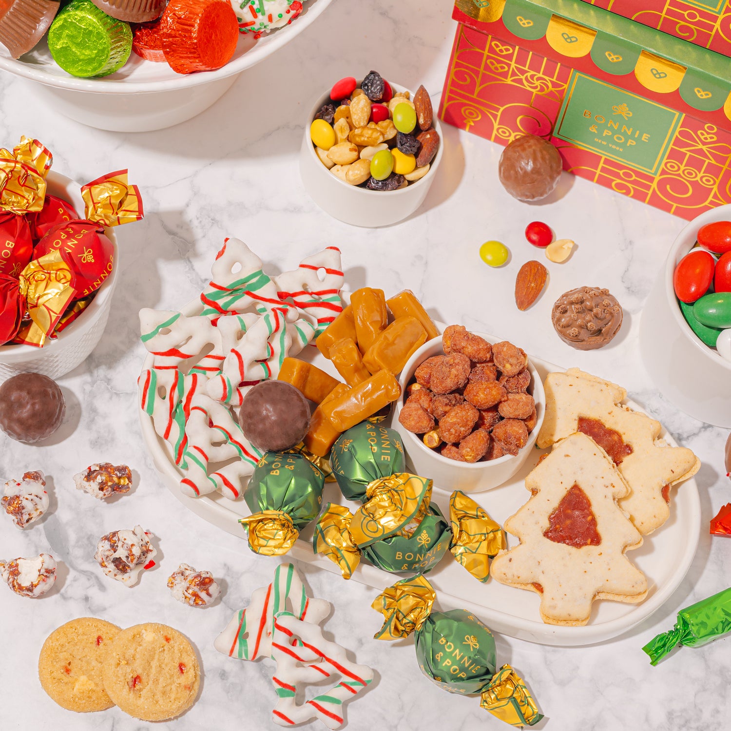 Christmas Gift Basket – Four-Tier Tower of Holiday Chocolates, Caramels & Treats