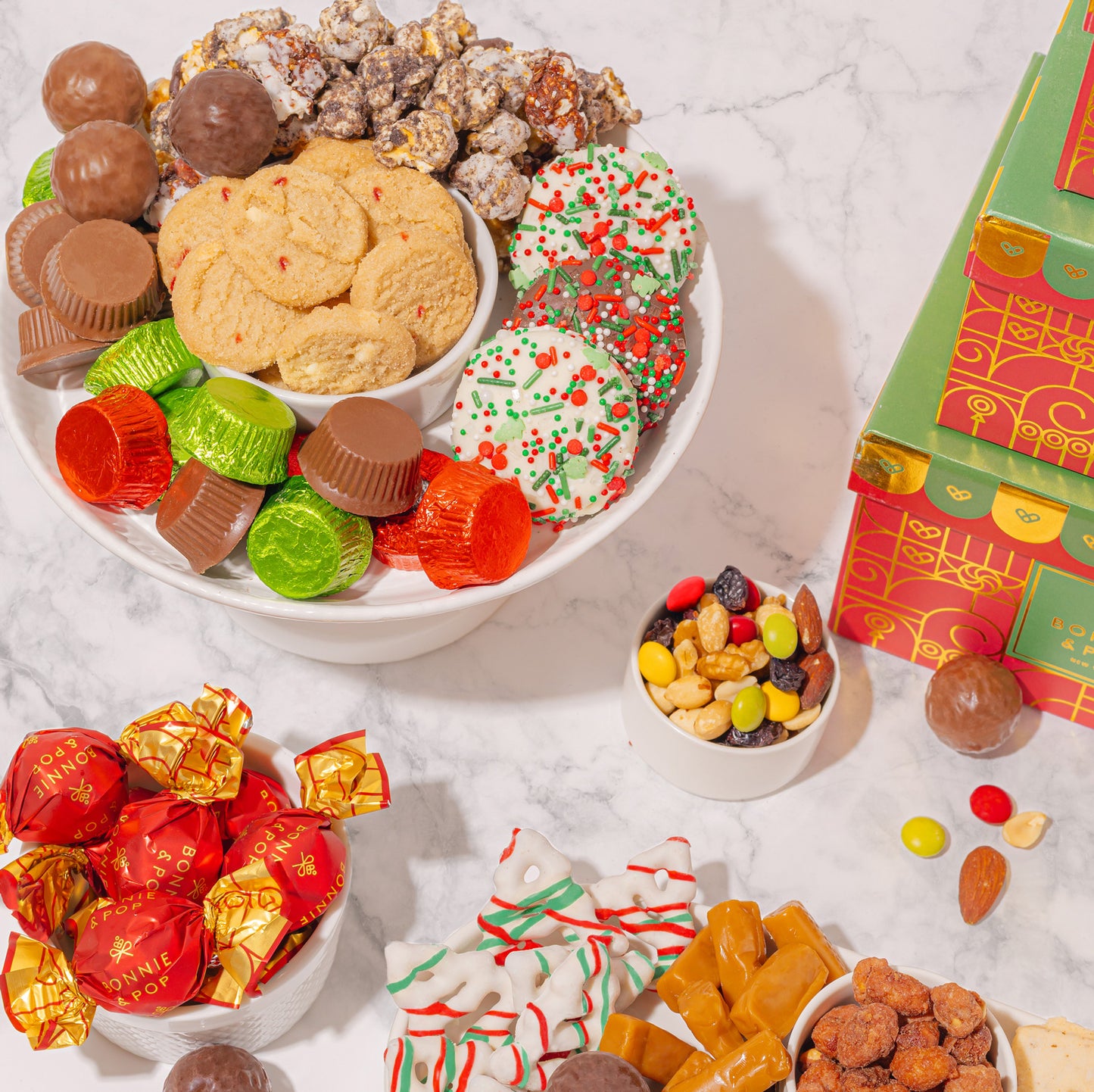 Christmas Gift Basket – Four-Tier Tower of Holiday Chocolates, Caramels & Treats