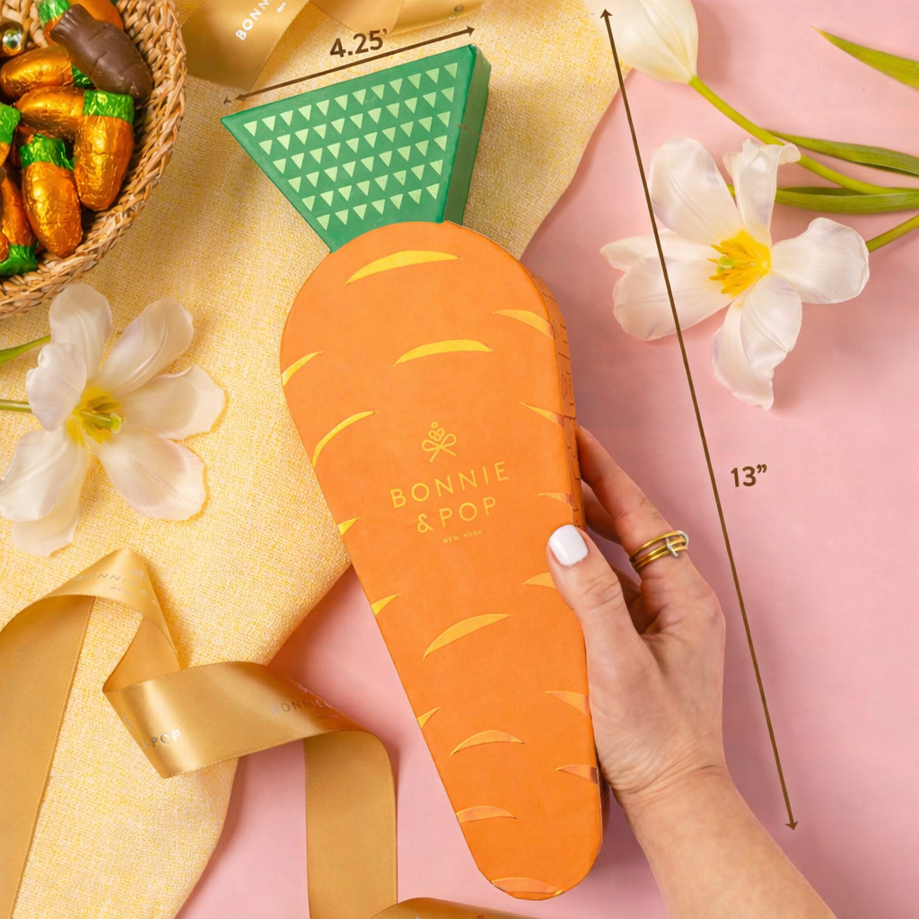 Easter Carrot Treat Gift Box – Spring Candy Assortment with Caramels, Champagne Bubbles Candy, Candied Peanuts, Yogurt Pretzels & Shortbread Cookies