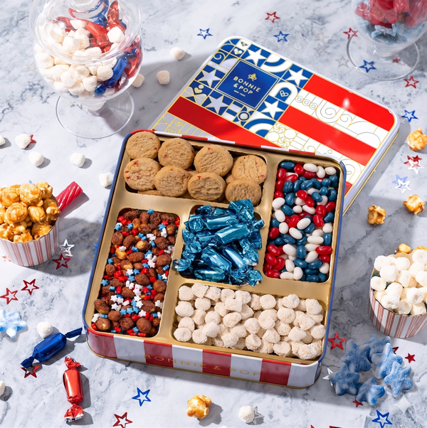 The Americana Gift Tin- Red, White, and Blue Patriotic Candy Sampler