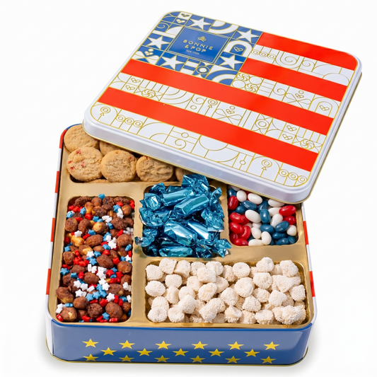 The Americana Gift Tin- Red, White, and Blue Patriotic Candy Sampler