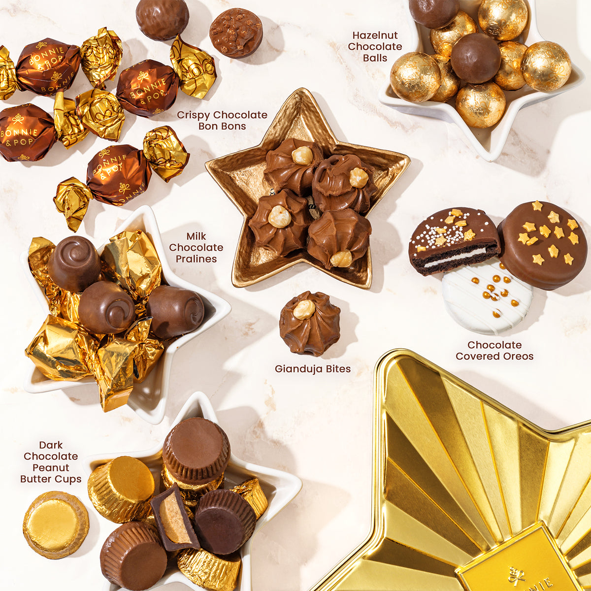 Christmas Chocolate Bon Bons Gold Star Tin – Gourmet Holiday Gift