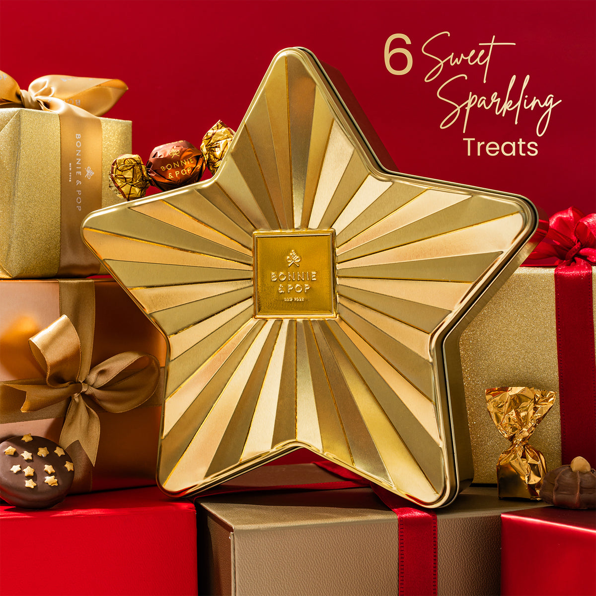 Christmas Chocolate Bon Bons Gold Star Tin – Gourmet Holiday Gift