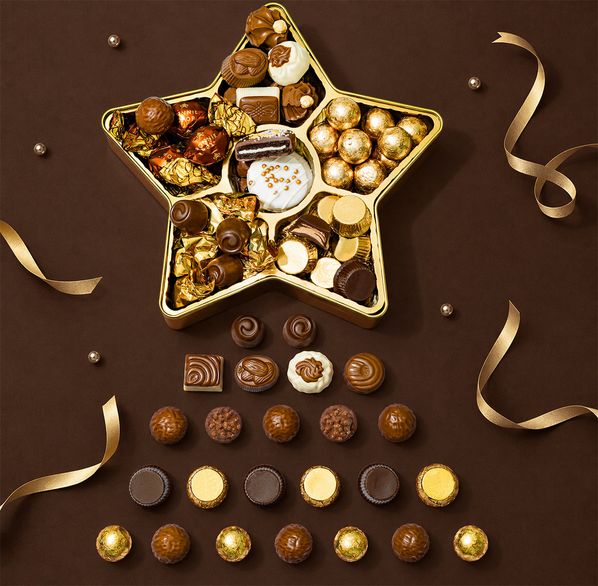 Christmas Chocolate Bon Bons Gold Star Tin – Gourmet Holiday Gift