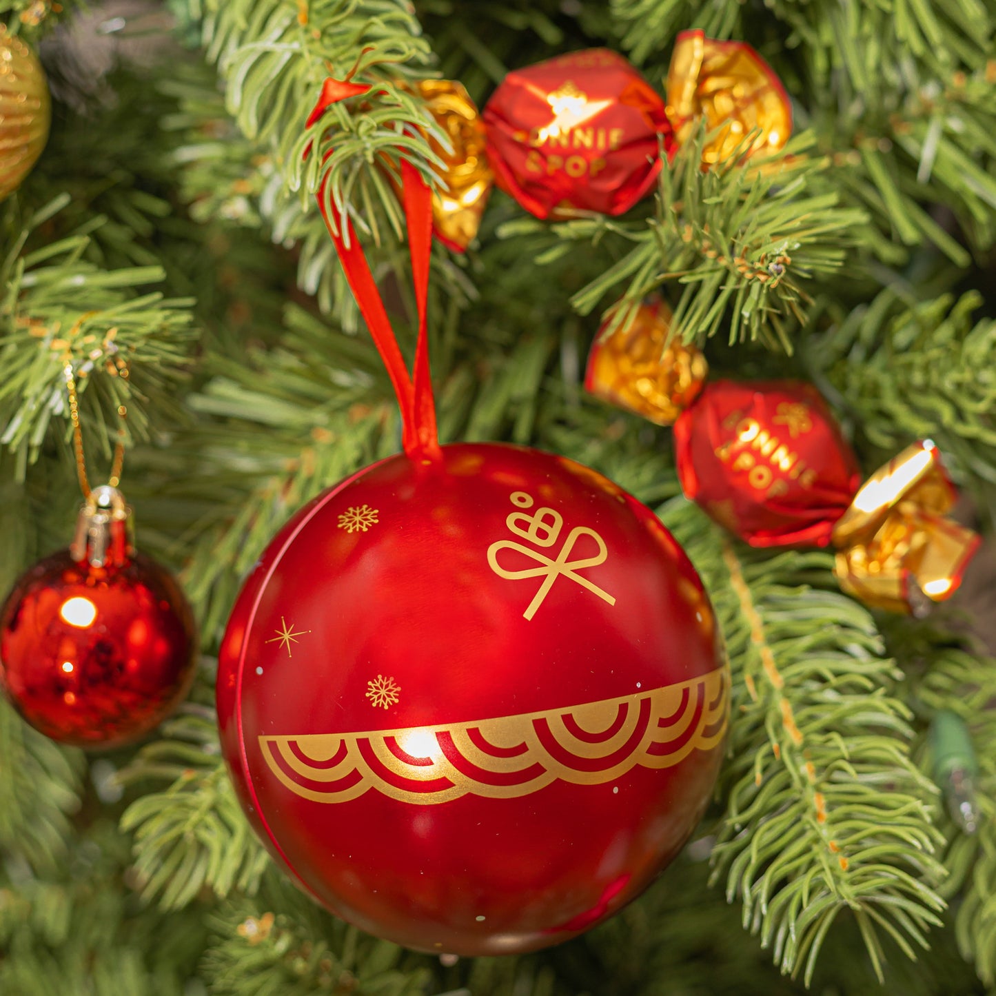 Christmas Gift- Festive Ornament Tins Filled with Gourmet Chocolate Bon Bons- Set of 3