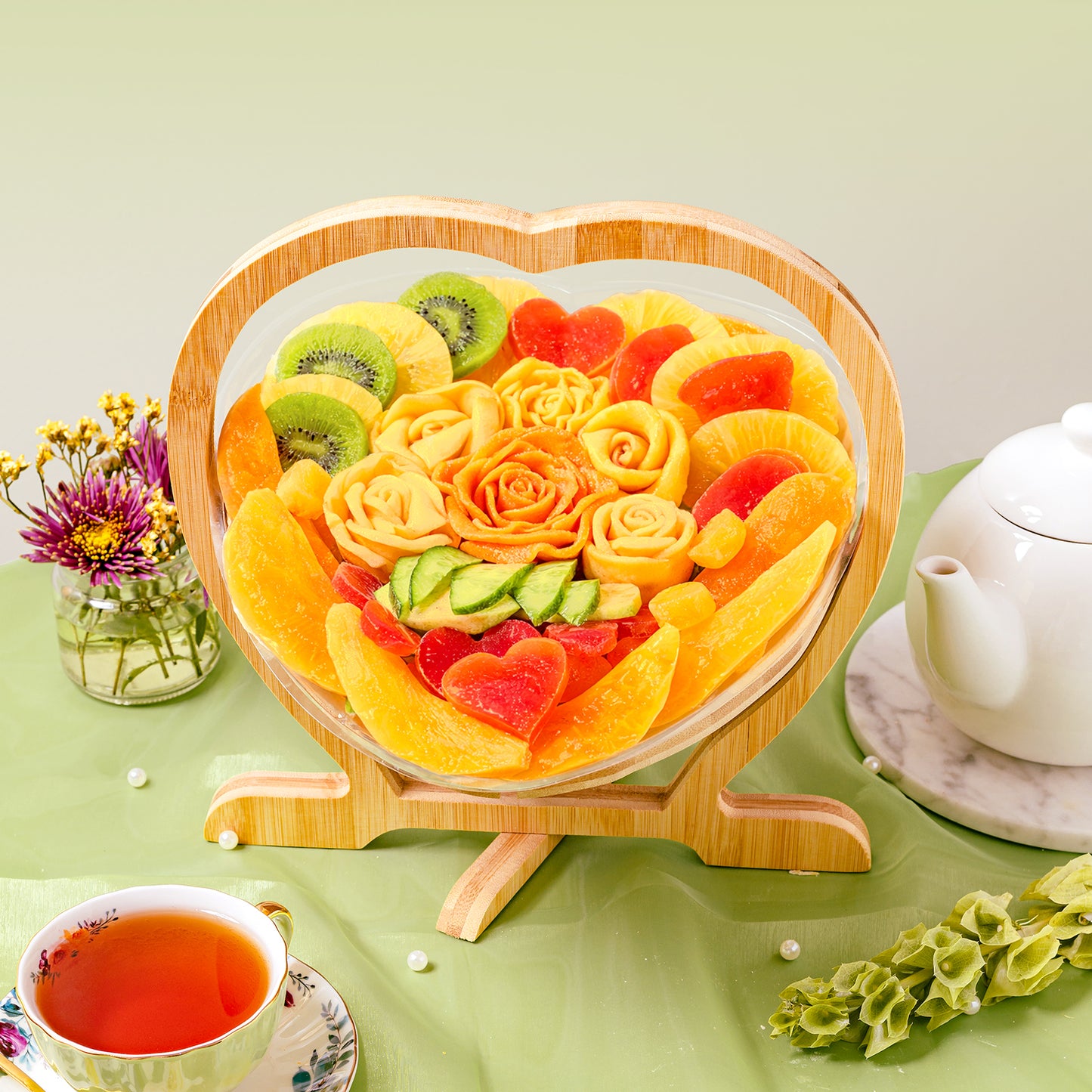 Heart Tray & Basket with Dried Fruit