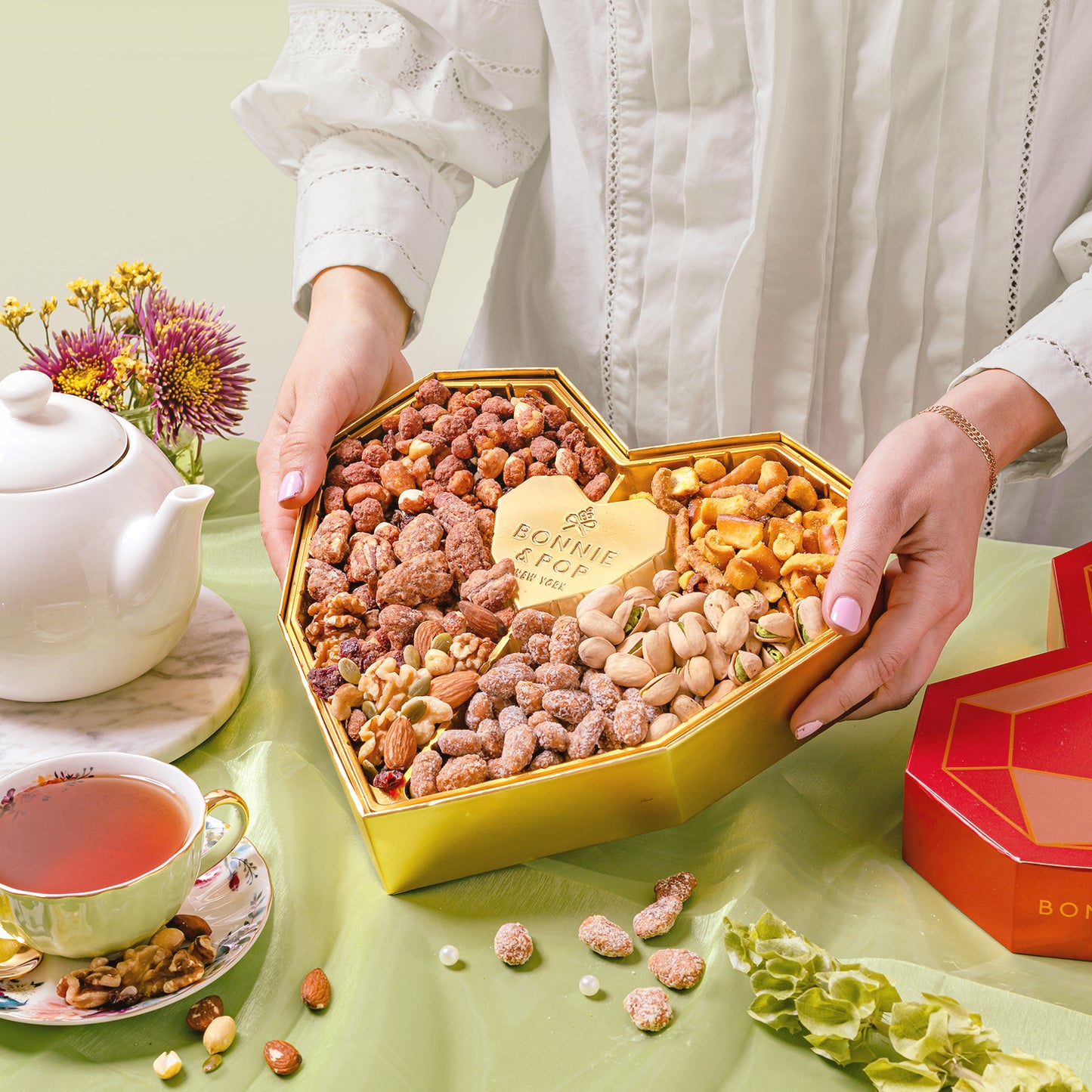 Mother's Day Gift Basket, Heart Box with Gourmet Nuts Assortment