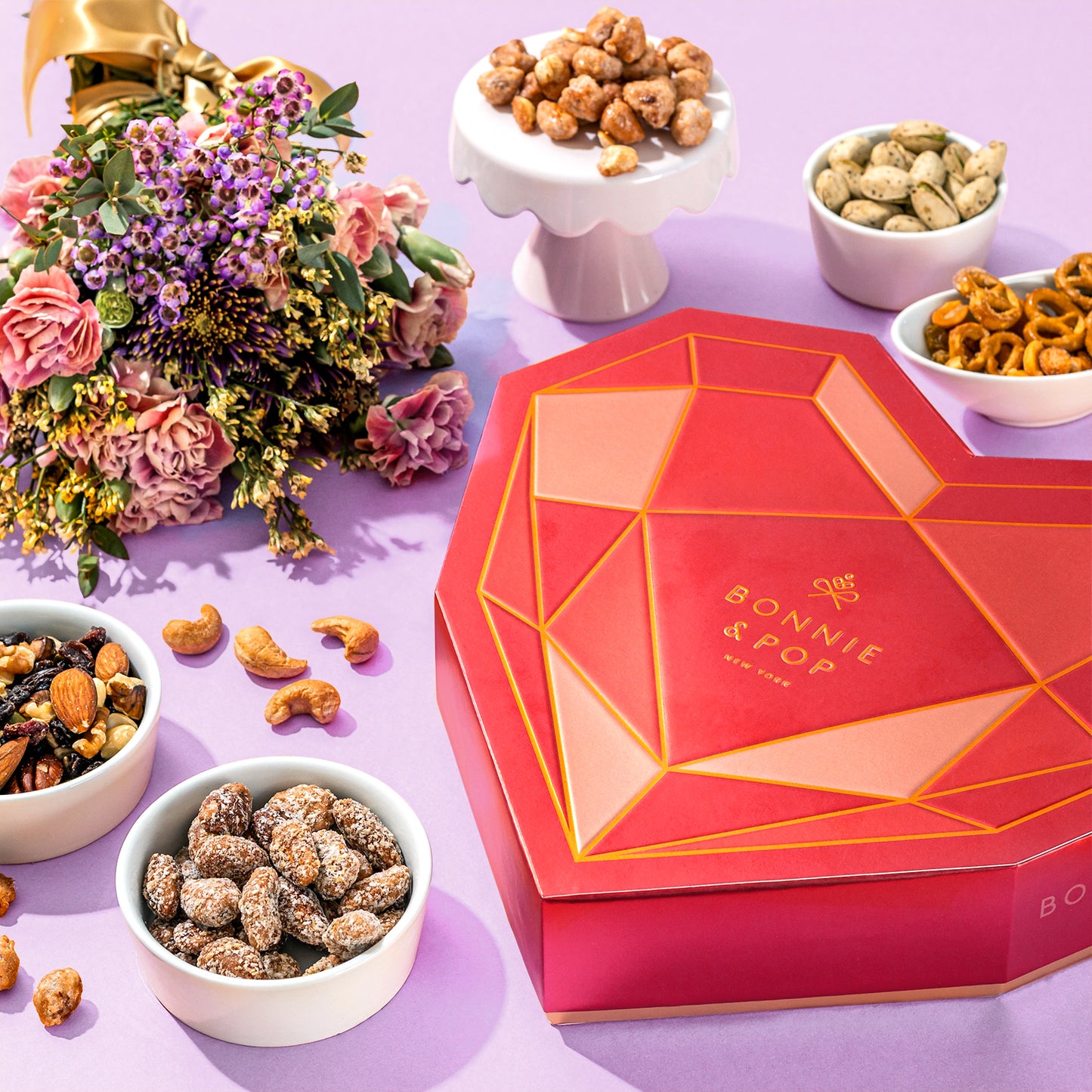 Mother's Day Gift Basket, Heart Box with Gourmet Nuts Assortment