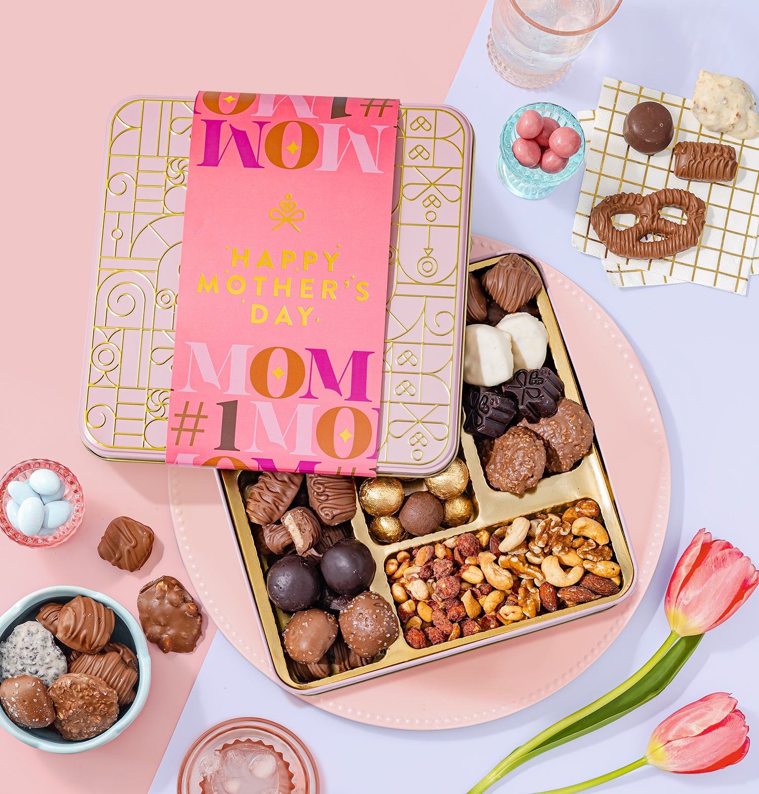 Mother's Day Gift Basket, Chocolate and Nut Snack Box
