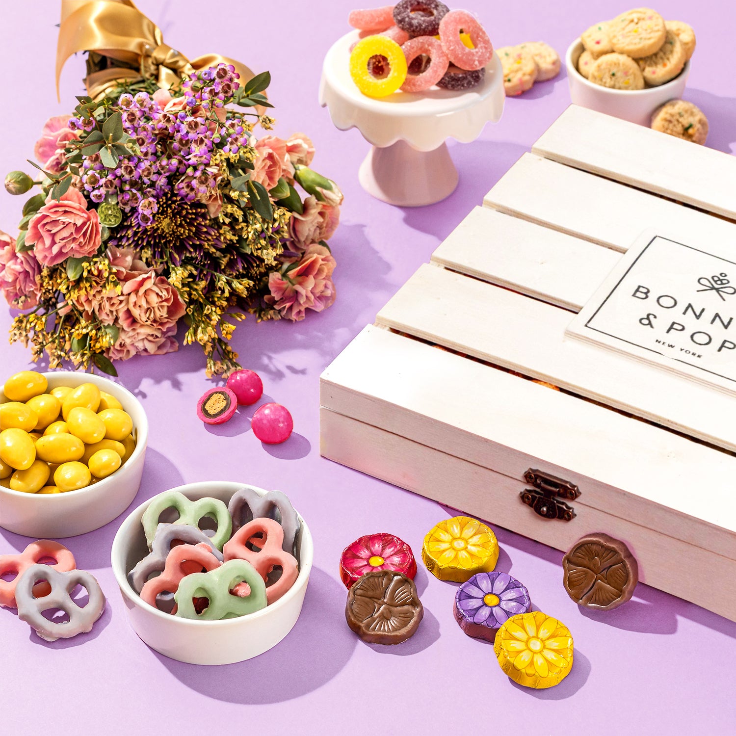 Gift Basket | Candy and Nut Sweet Gourmet Snack Box | Chocolate Flowers and Candy | Best Gift Idea for Mom, Women, Her, Mother, Grandmother