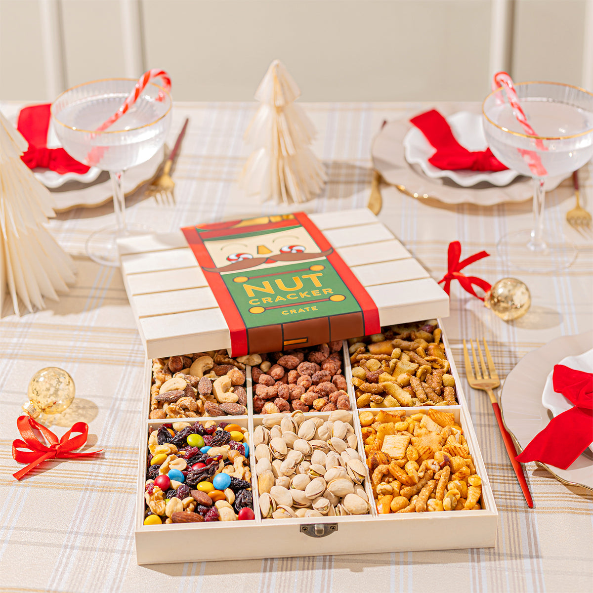 Nutcracker-Themed Wooden Crate with Gourmet Savory Snacks- Christmas Gift Basket