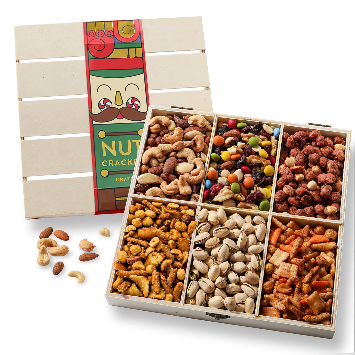 Nutcracker-Themed Wooden Crate with Gourmet Savory Snacks- Christmas Gift Basket