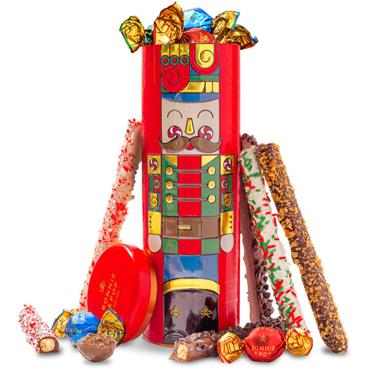 Nutcracker Chocolate-Covered Pretzel Gift Tin – Gourmet Holiday Treats & Christmas Gift Idea