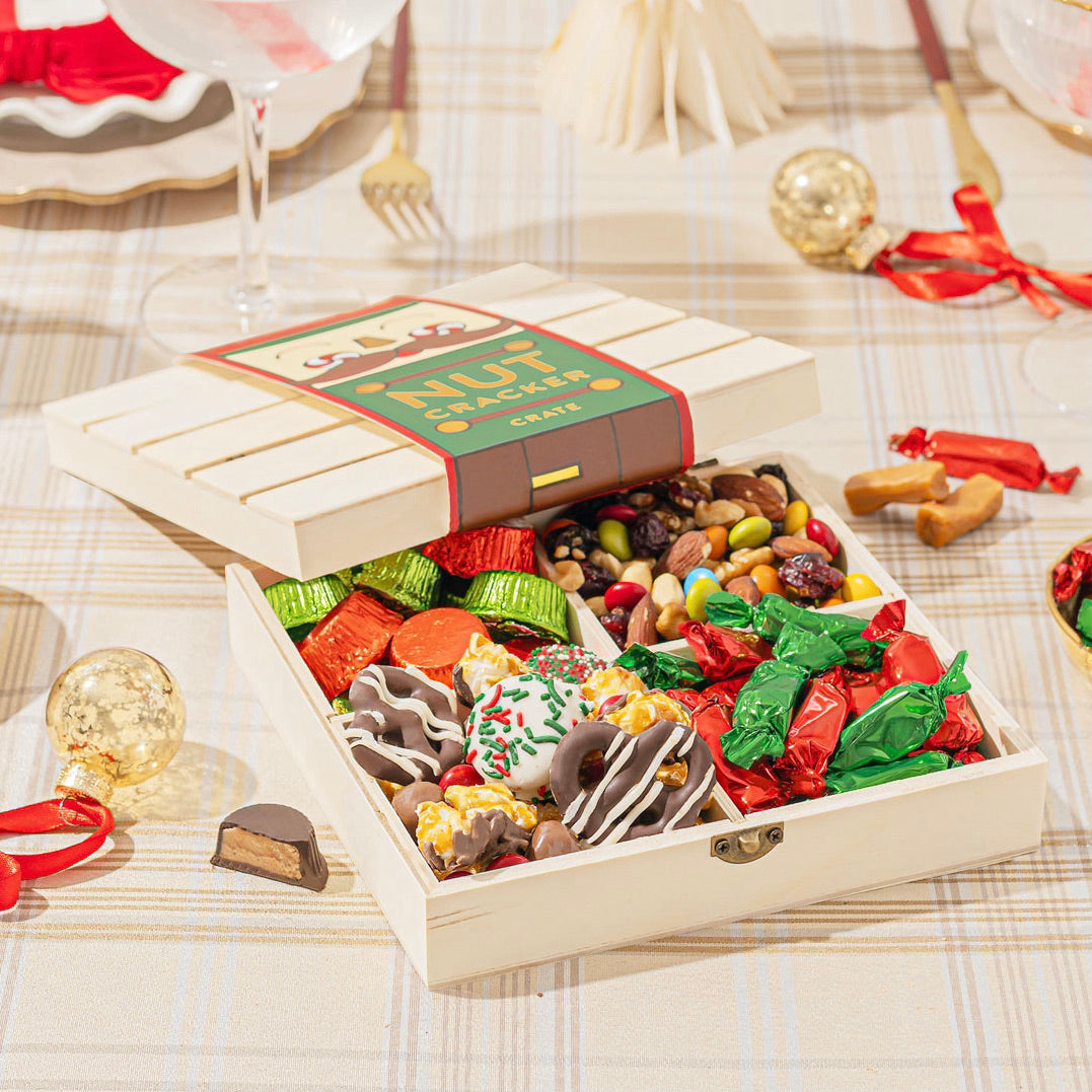 Christmas Gift Basket – Nutcracker Sweets Crate in Festive Wooden Box
