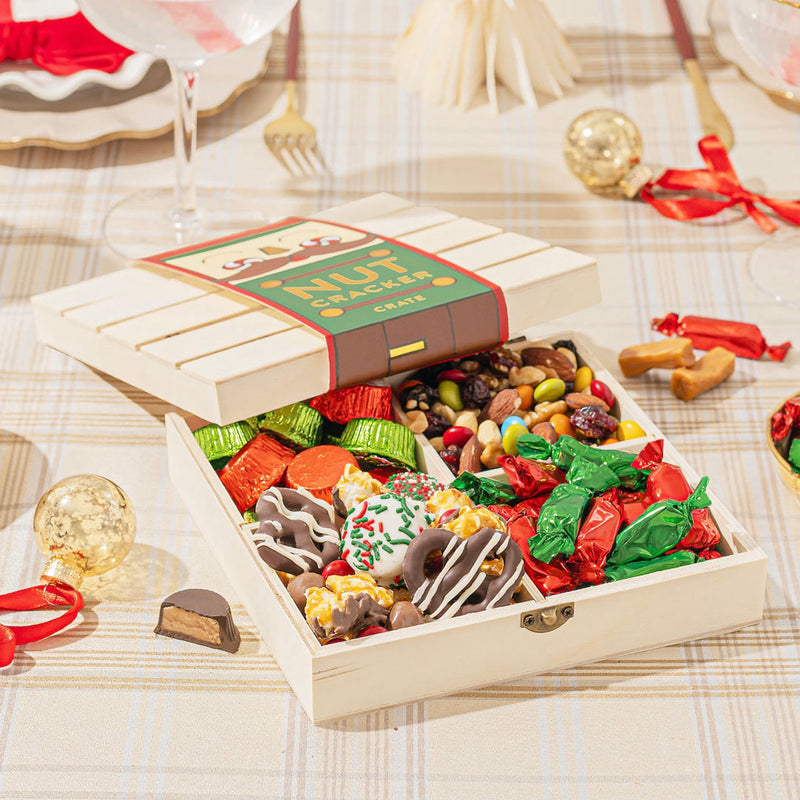Christmas Gift Basket – Nutcracker Sweets Crate in Festive Wooden Box