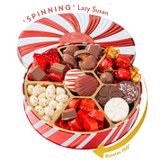 Christmas Gift Basket – Holiday Treat Tin with Built-in Lazy Susan