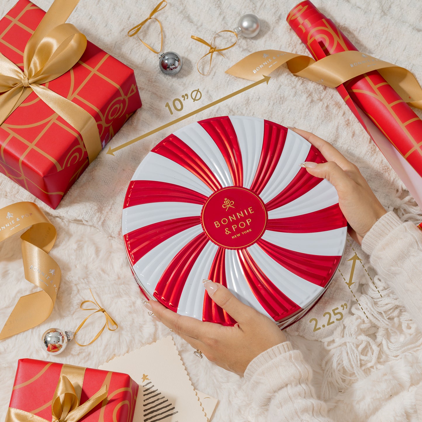 Christmas Gift Basket – Holiday Treat Tin with Built-in Lazy Susan