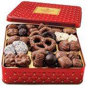 Chocolate Christmas Gift – Gourmet Holiday Tin with Assorted Chocolates & Caramels in Red Tin