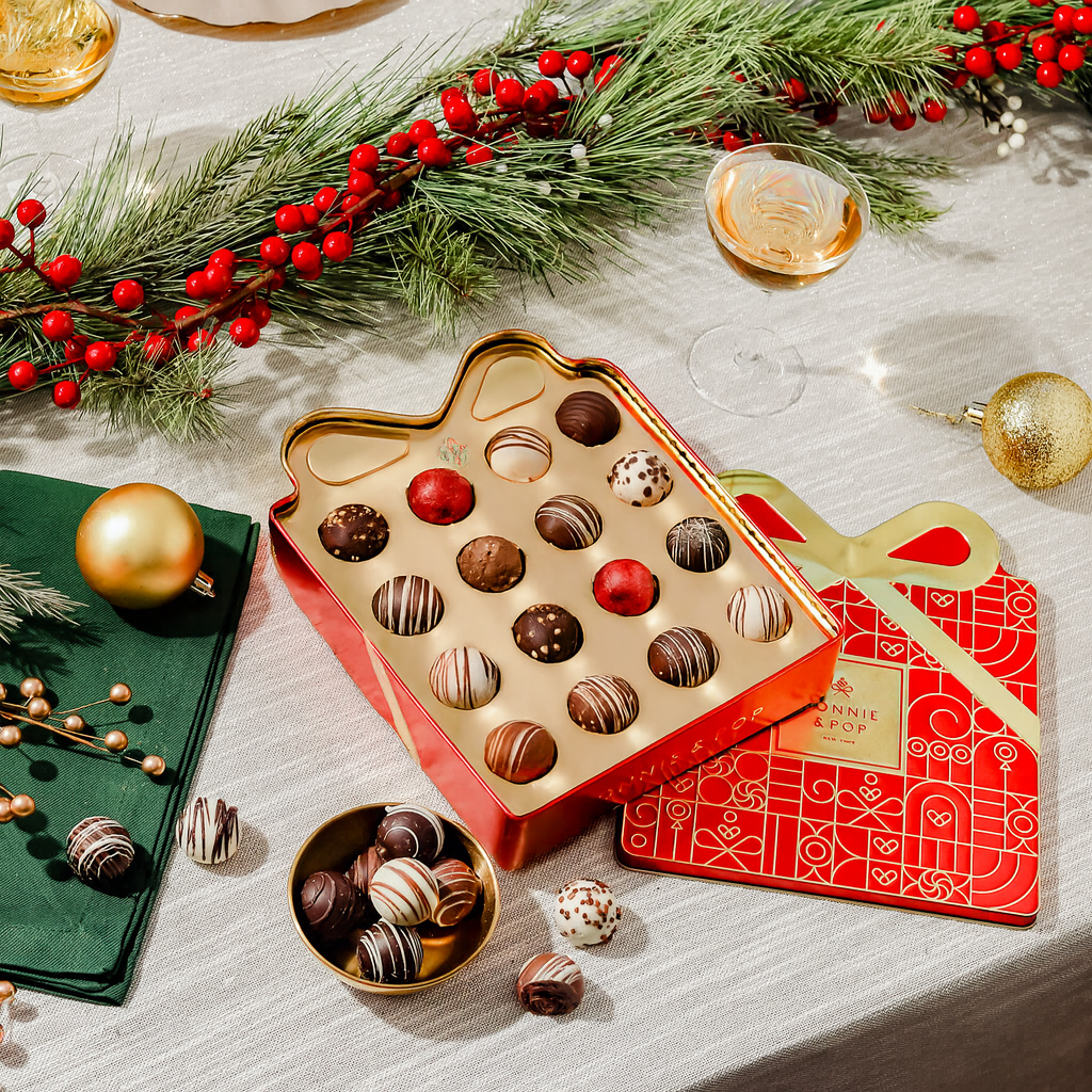 Chocolate Gift Tin- Gift Box Tin- Red and Gold