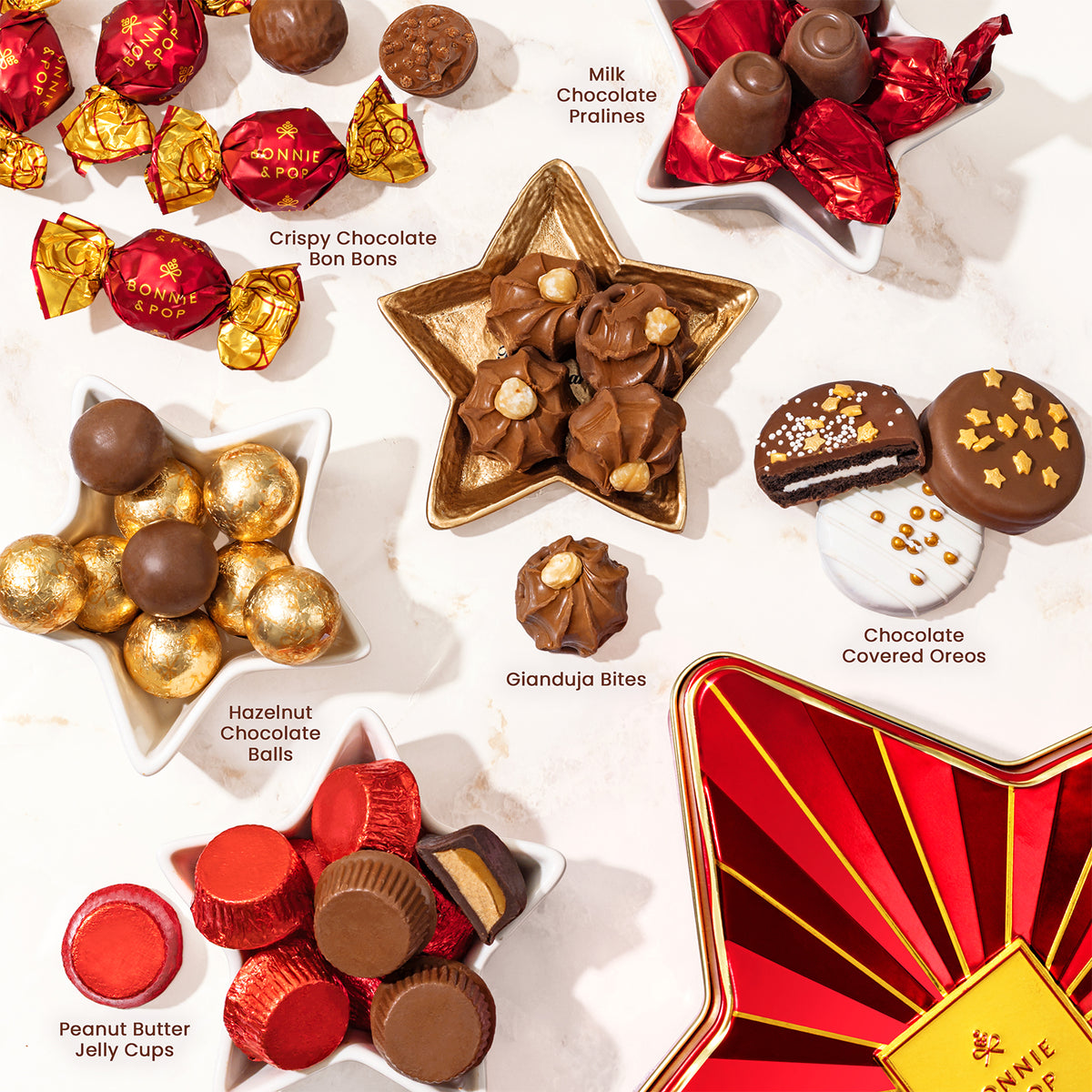 Christmas Chocolate Bon Bons Red Star Tin – Gourmet Holiday Gift