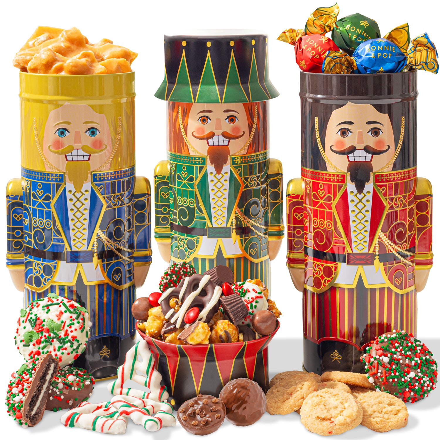 Christmas Gift Basket – Chocolate & Holiday Treat Trio in Nutcracker Toy Soldier Tins