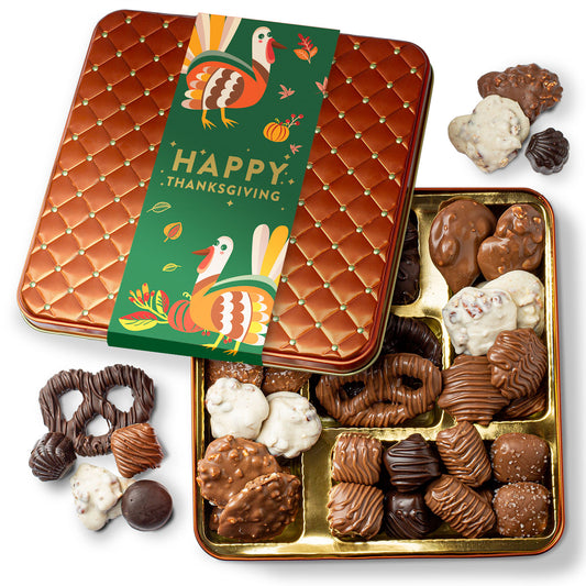 Thanksgiving Gift – Assorted Chocolate Gift Tin with Festive Sleeve