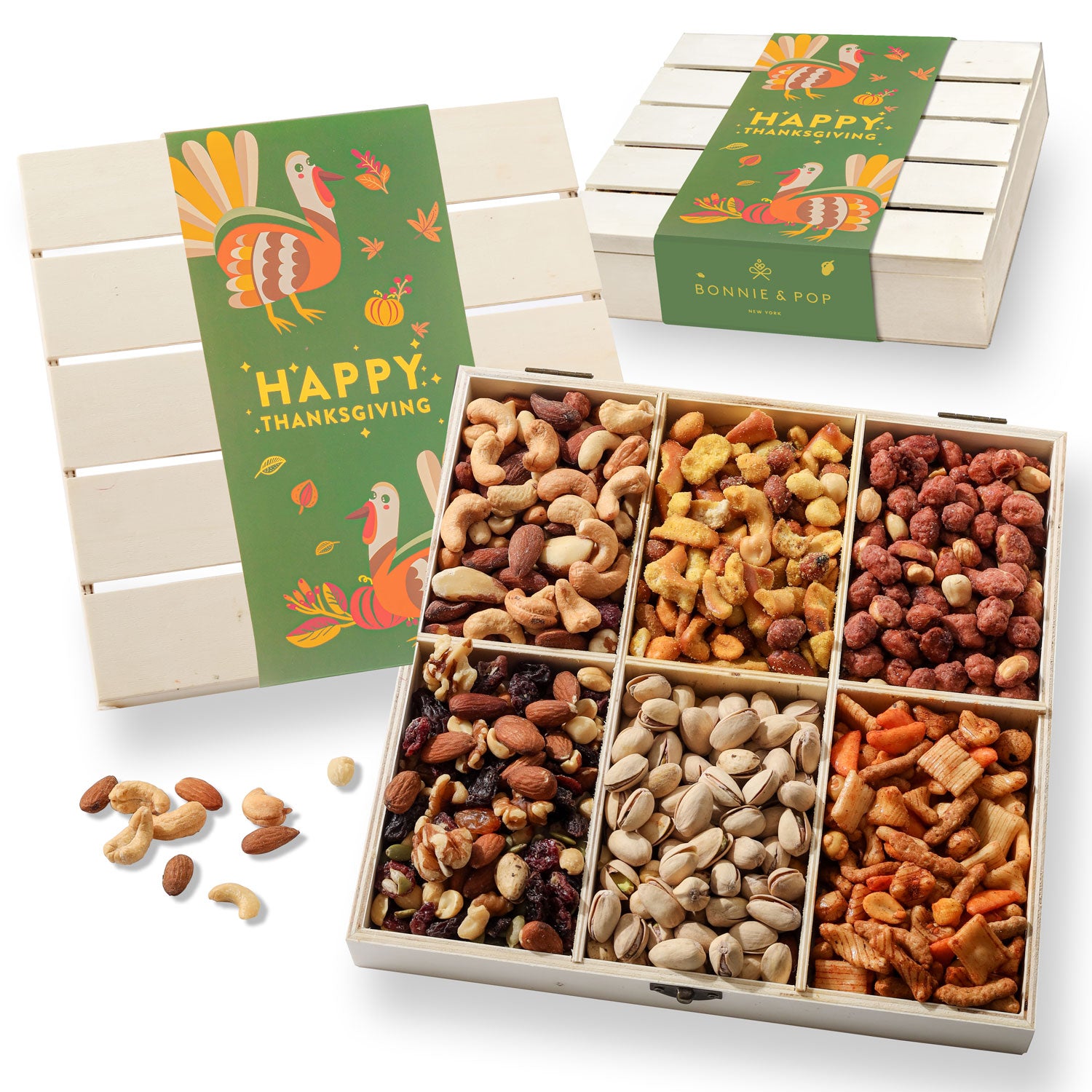 Thanksgiving Gift – Gourmet Nut Crate with 6 Compartments of Sweet & Savory Snacks