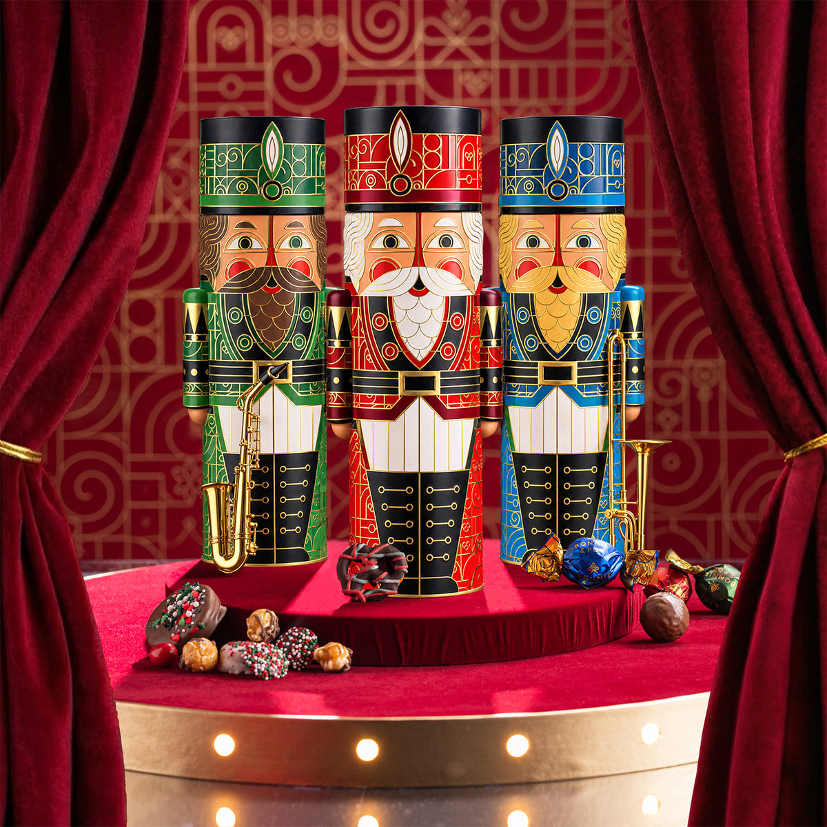 Christmas Gift Basket – Chocolate & Holiday Treat Trio in Nutcracker Toy Soldier Tins