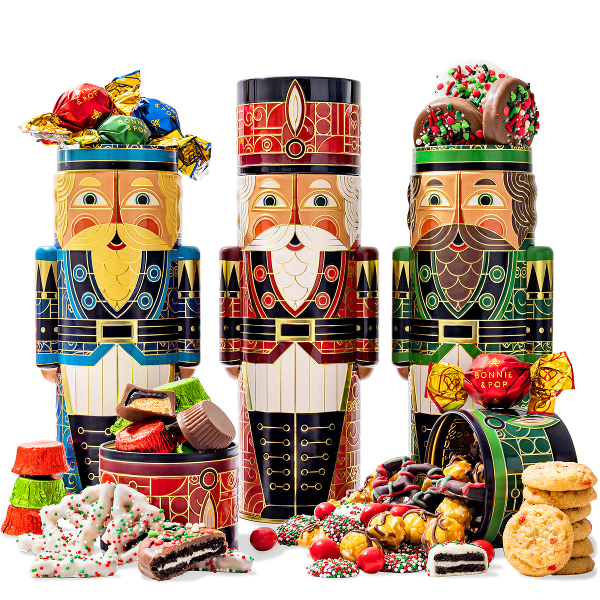 Christmas Gift Basket – Chocolate & Holiday Treat Trio in Nutcracker Toy Soldier Tins