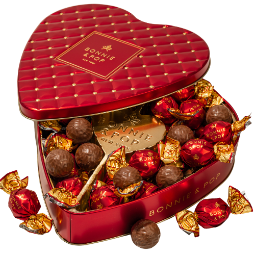 Valentines Day Chocolate Gift- Heart Shaped Tin with Chocolate Hazelnut Bon Bons