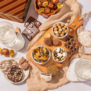 Chocolate and Snack Assortment Gift Basket – Deluxe Gift Box with Gourmet Chocolate & Nut Assortment in Gold Tin