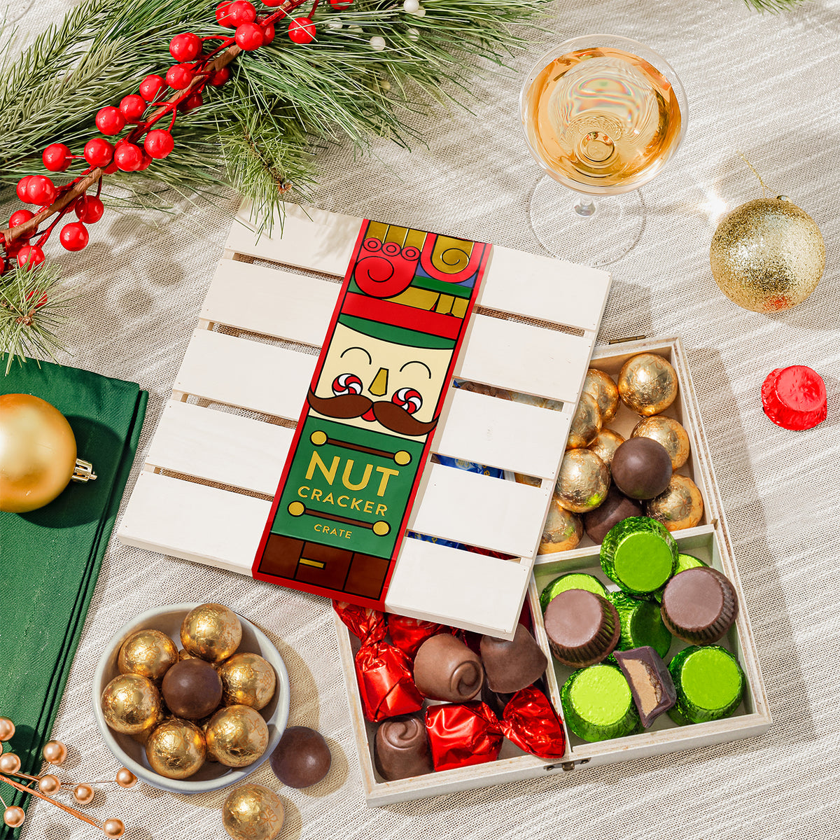 Christmas Gift Basket – Nutcracker Sweets Crate in Festive Wooden Box