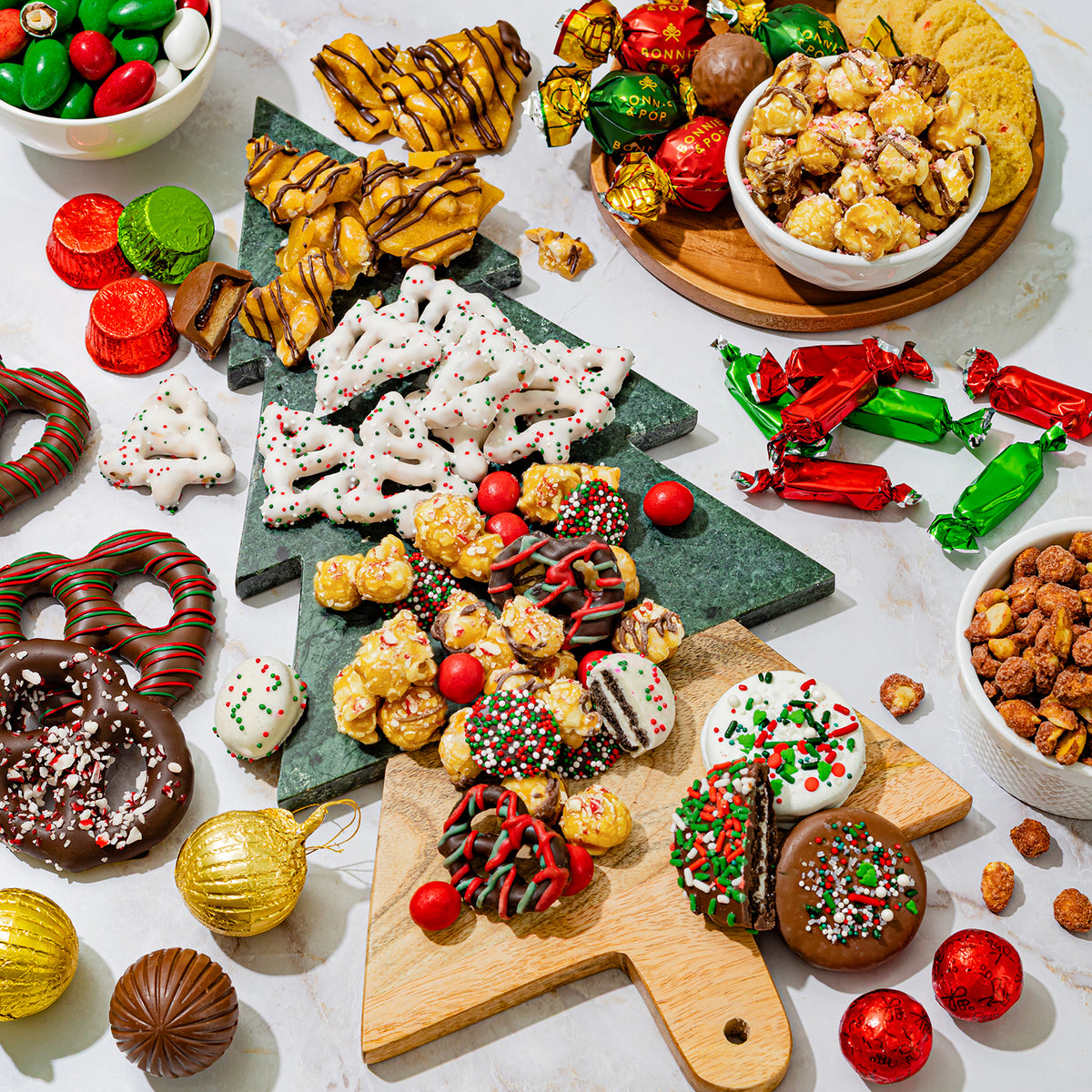 Christmas Gift Basket – Four-Tier Tower of Holiday Chocolates, Caramels & Treats