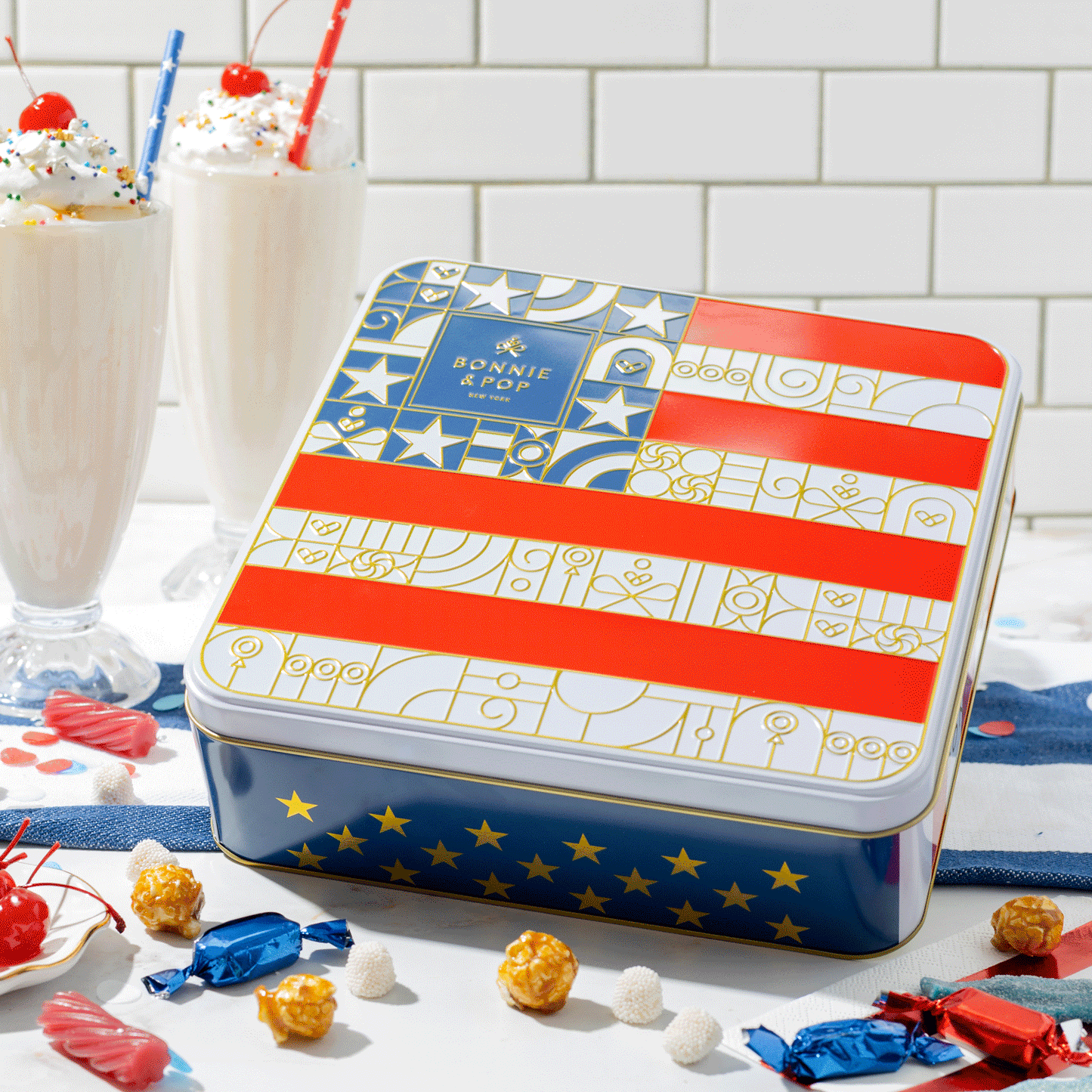The Americana Gift Tin- Red, White, and Blue Patriotic Candy Sampler