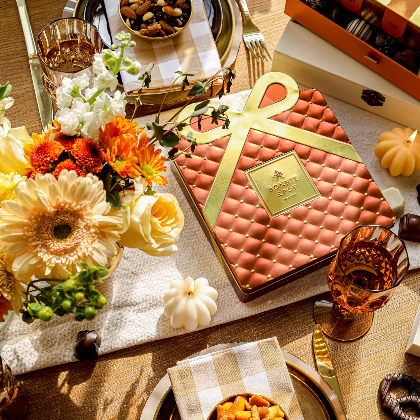 Gourmet Chocolate Gift Box – Elegant Bow Tin with Belgian Truffles - Copper