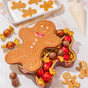Christmas Gift – Gold Gingerbread Tin Filled with Festive Red & Gold Bon Bons