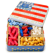 The Americana Gift Tin- Red, White, and Blue Patriotic Candy Sampler