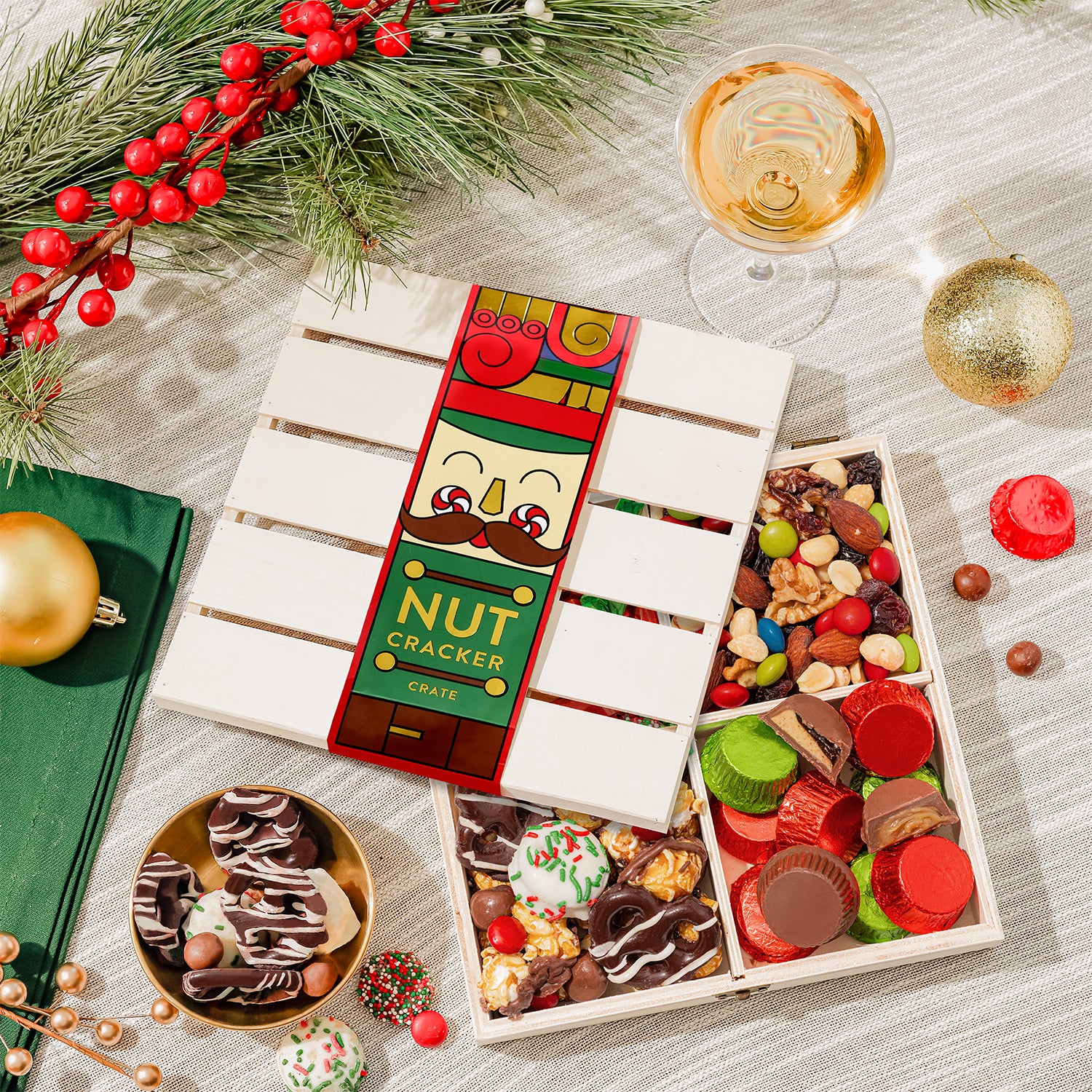 Christmas Gift Basket – Nutcracker Sweets Crate in Festive Wooden Box