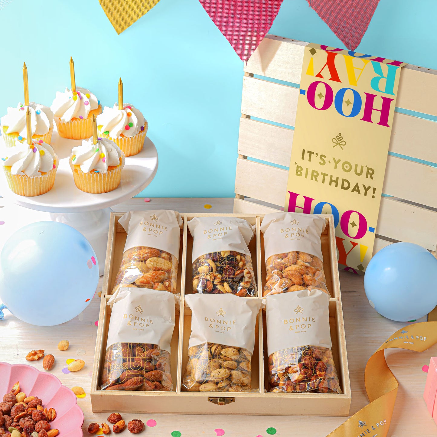 Birthday Nut Gift Crate – Gourmet Gift Box in a Rustic Wooden Box