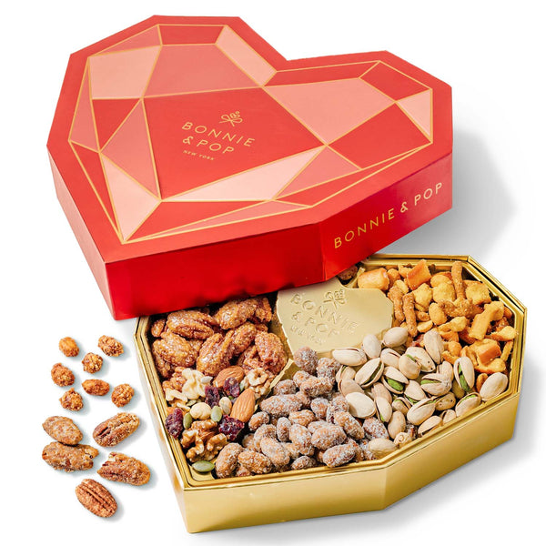 Gift Basket, Heart Box with Gourmet Nuts Assortment – Bonnie and Pop