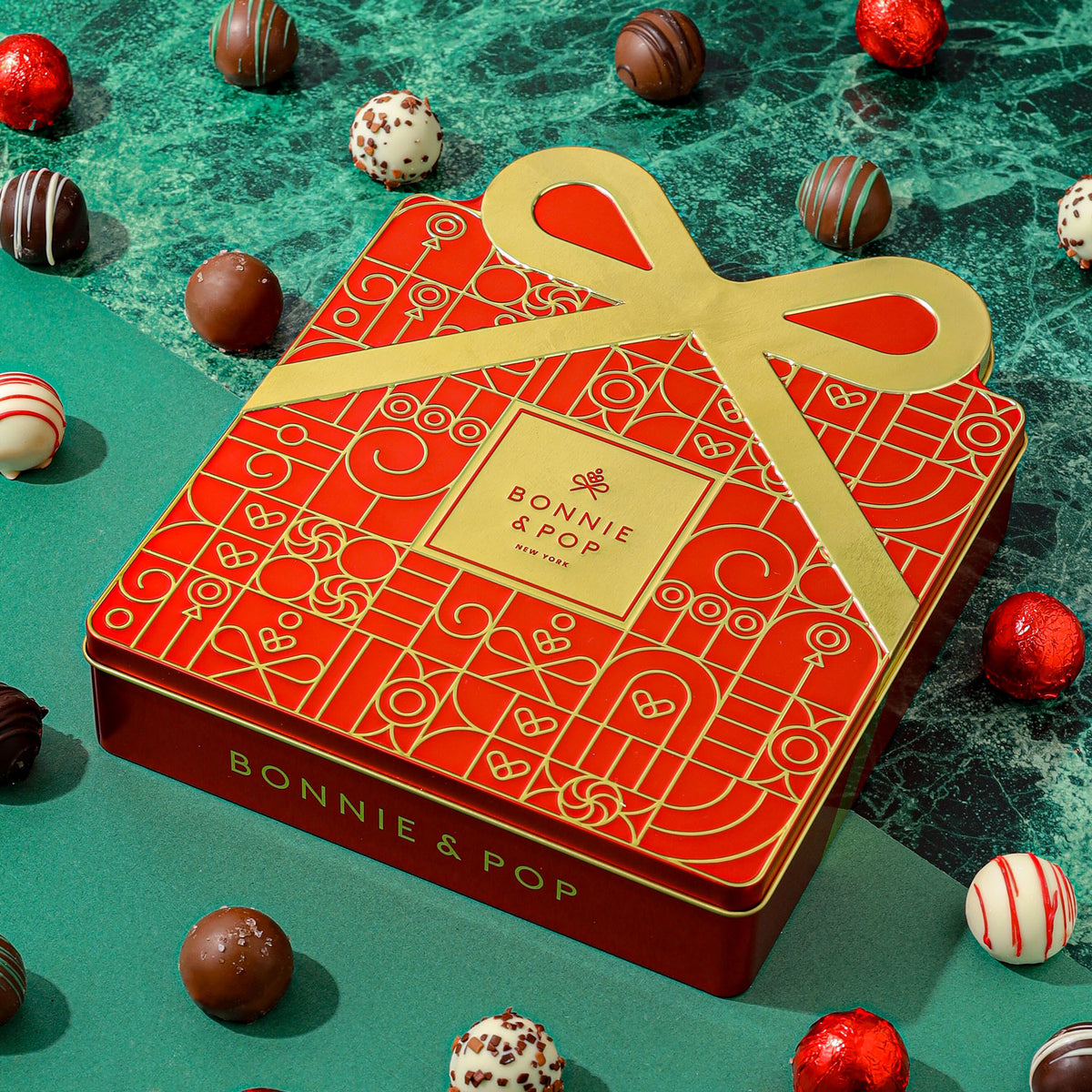Chocolate Gift Tin- Gift Box Tin- Red and Gold