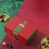 This Christmas Chocolate Truffle Gift Box open to reveal a variety of gourmet chocolate truffles inside. The box is red with green accents and has a decorative design.