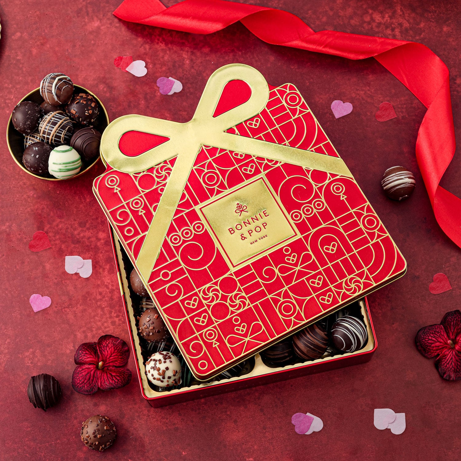 Chocolate Gift Tin- Gift Box Tin- Red and Gold