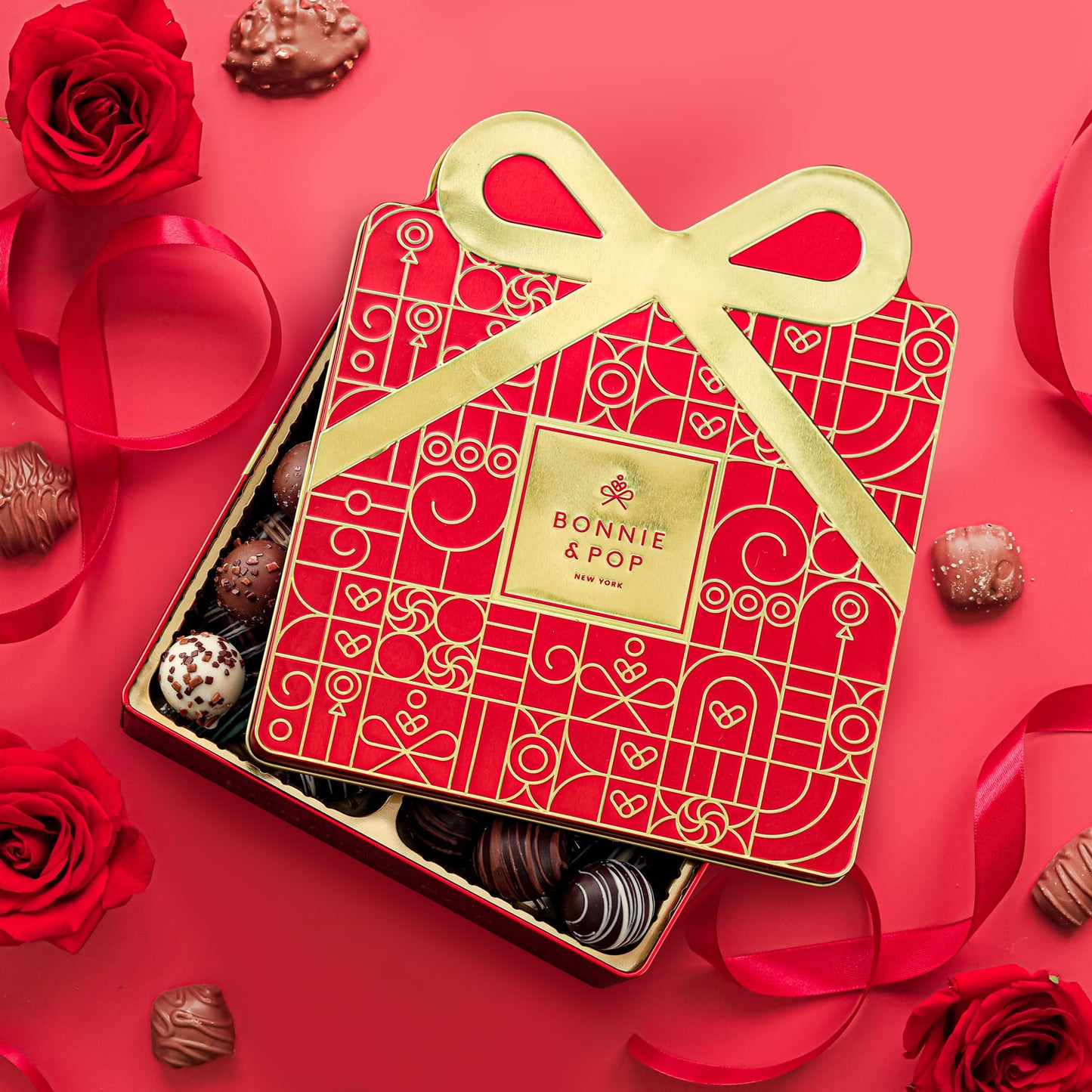 Chocolate Gift Tin- Gift Box Tin- Red and Gold